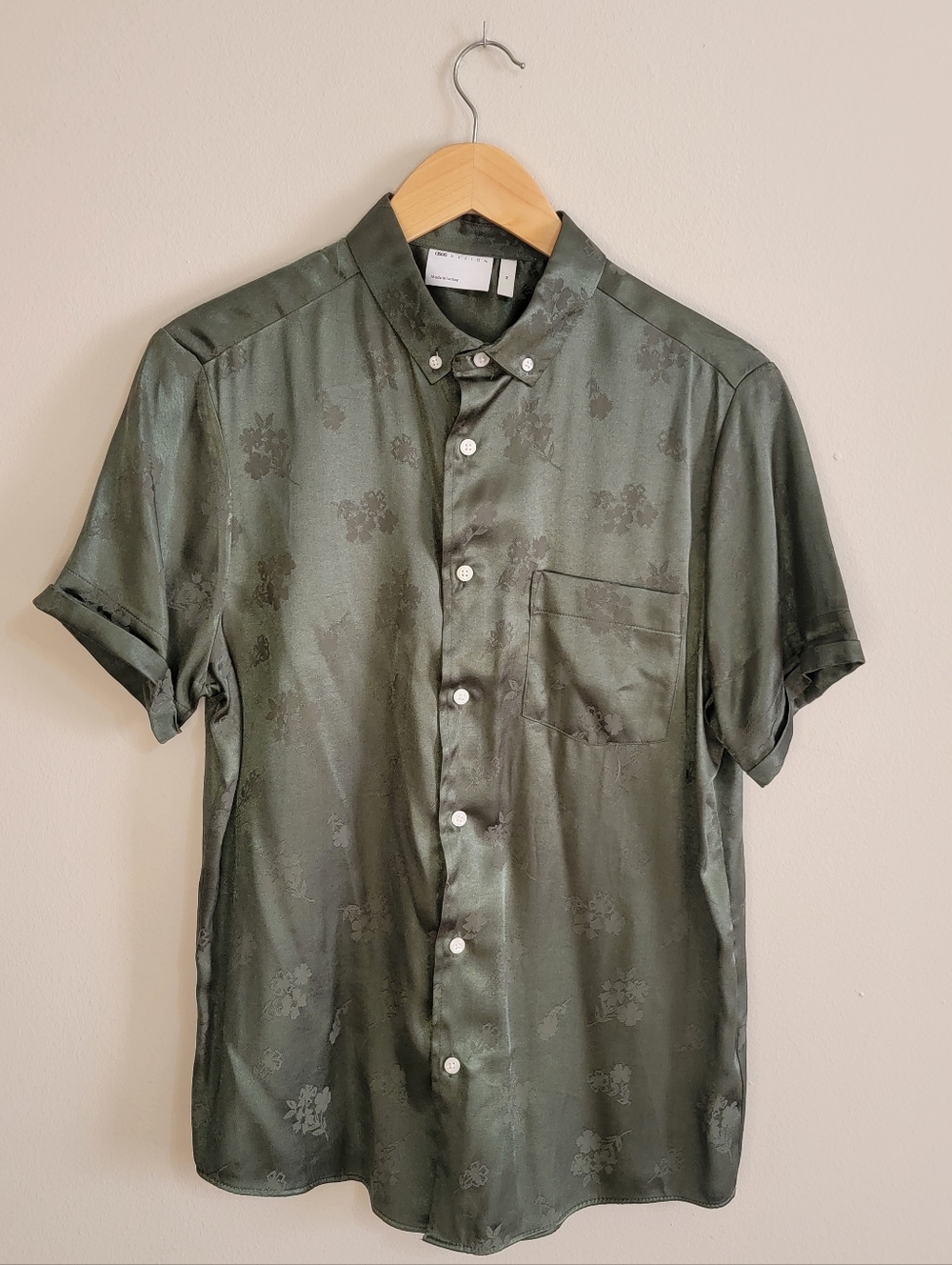 ASOS Olive Green Short-Sleeve Button-Down Shirt